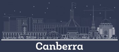 Canberra Avustralya Şehri Skyline ve White Buildings ana hatları. Vektör İllüstrasyonu. Tarihi Mimariyle İş Seyahati ve Kavram. Simgeli Canberra Şehir Manzarası.