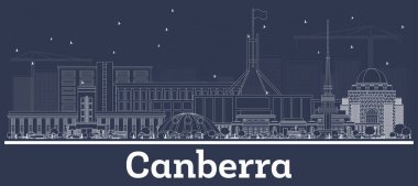 Outline Canberra Australia City Skyline with White Buildings. Vector Illustration. Business Travel and Concept with Historic Architecture. Canberra Cityscape with Landmarks. clipart