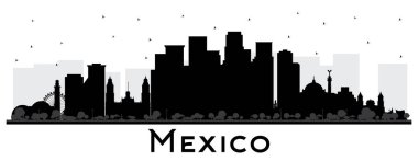 Mexico Skyline Silhouette ve Siyah Binalar White 'ta izole edilmiş. Vektör İllüstrasyonu. Tarih Mimarisi kavramı. Meksiko Şehri 'nin simgeleri. Puebla. Meksika mı? Tijuana. Guadalajara.
