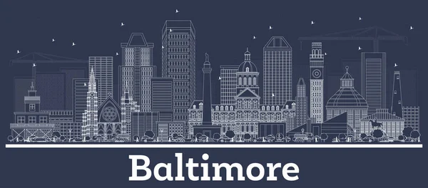 Esquema Baltimore Maryland City Skyline Con Edificios Blancos Ilustración Vectorial — Vector de stock