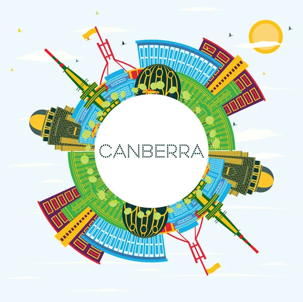 Canberra Austrálie City Skyline Barevnými Budovami Modré Nebe Kopírovat Prostor — Stockový vektor