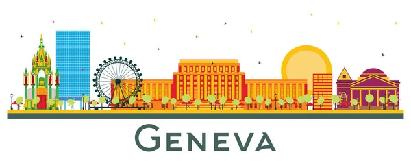 Ginebra Suiza City Skyline Con Edificios Color Aislados Blanco Ilustración — Vector de stock