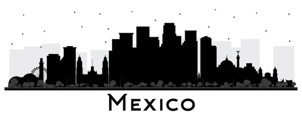 México Skyline Silhouette Com Edifícios Negros Isolados Branco Ilustração Vetorial — Vetor de Stock
