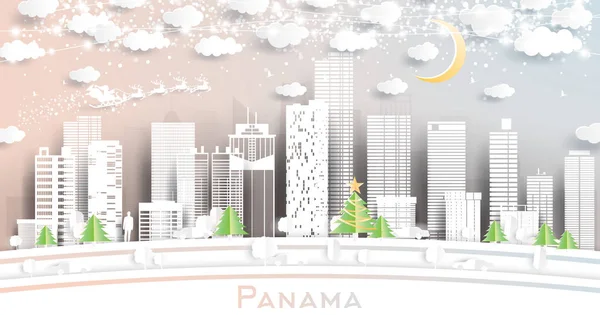 Panama City Skyline Style Paper Cut Avec Flocons Neige Lune — Image vectorielle