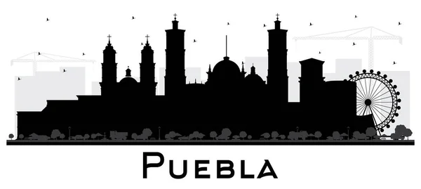 Puebla Ciudad México Skyline Silueta Con Edificios Negros Aislados Blanco — Vector de stock