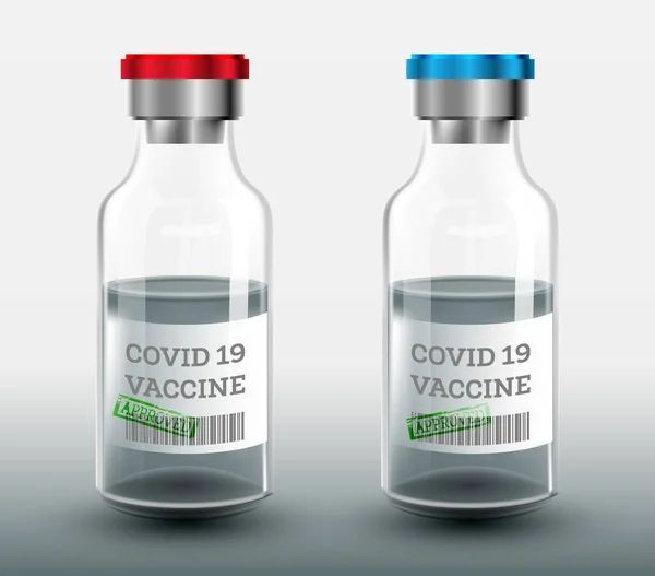 Due Bottiglie Vaccino Covid Illustrazione Vettoriale Medicina Della Vaccinazione Modello — Vettoriale Stock