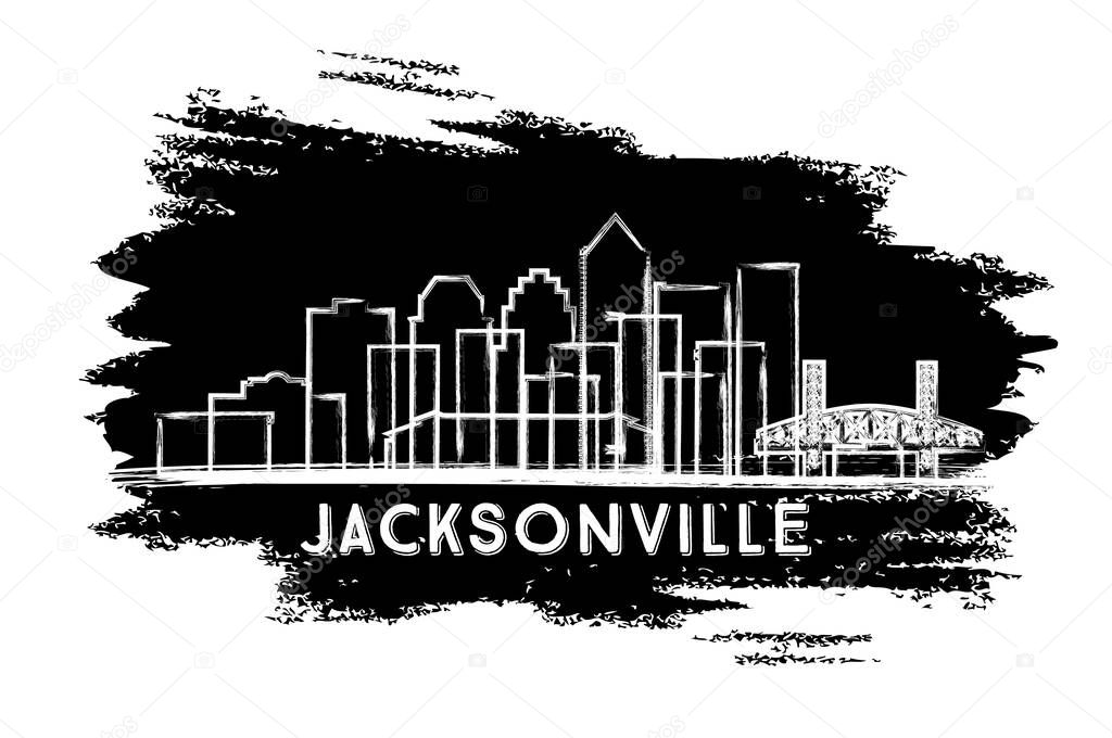 Jacksonville Florida City Skyline Silhouette. Hand Drawn Sketch. Business Travel and Tourism Concept with Historic Architecture. Vector Illustration. Jacksonville USA Cityscape with Landmarks.