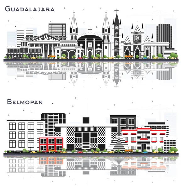 Belmopan Belize Guadalajara Mexico Skylines Avec Bâtiments Gris Reflets Isolés — Photo