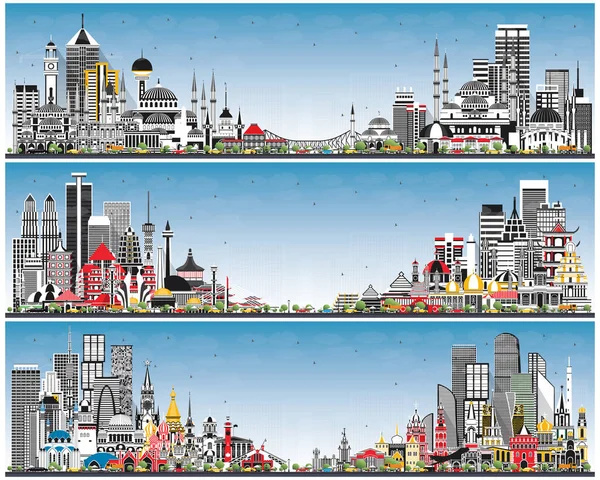 ロシア インドネシア トルコ灰色の建物と青空スカイライン 歴史的建造物と観光コンセプト ランドマークのある街の風景 ジャカルタだ スラバヤだ ベカシ バンドン モスクワだ — ストック写真