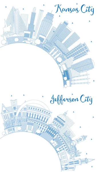 Контур Джефферсон Сити Канзас Сити Миссури Skylines Голубыми Зданиями Копировальным — стоковое фото