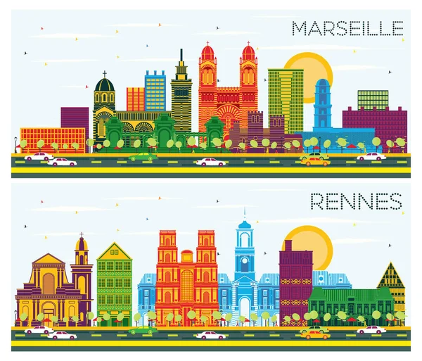 Rennes Marseille France City Skylines Avec Bâtiments Gris Ciel Bleu — Photo