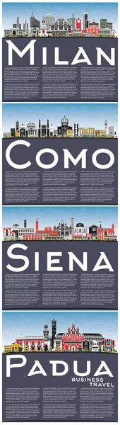 Siena Padua Como Milan Italy City Skylines Color Buildings Blue — стокове фото
