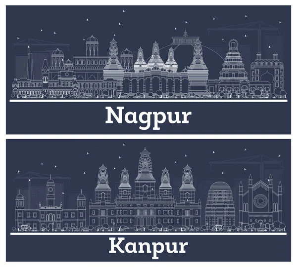 Esboço Kanpur Nagpur Índia City Skylines Com Edifícios Brancos Business — Fotografia de Stock
