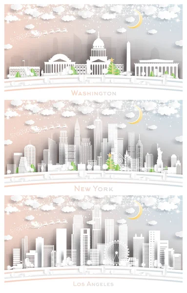 Los Angeles Washington New York Usa City Skylines Paper Cut — Foto de Stock