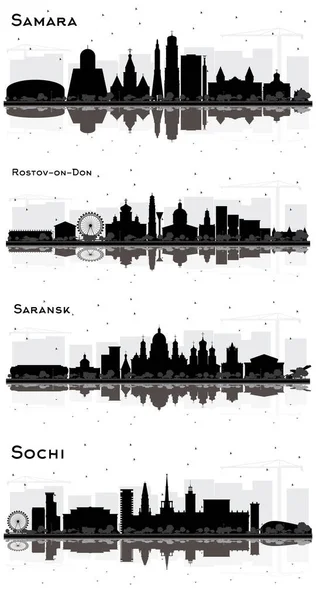 Saransk Sochi Samara Rostov Don Rusia City Skyline Silhouettes Con —  Fotos de Stock