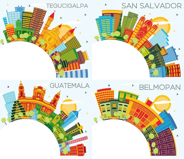 Guatemala San Salvador Belmopan Belize Tegucigalpa Honduras City Skylines Color — стоковое фото