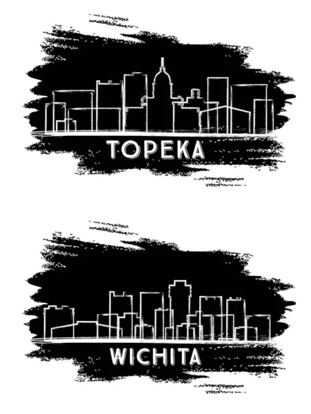 Wichita Και Topeka Kansas Usa City Skylines Silhouette Χειροποίητο Σκίτσο — Φωτογραφία Αρχείου