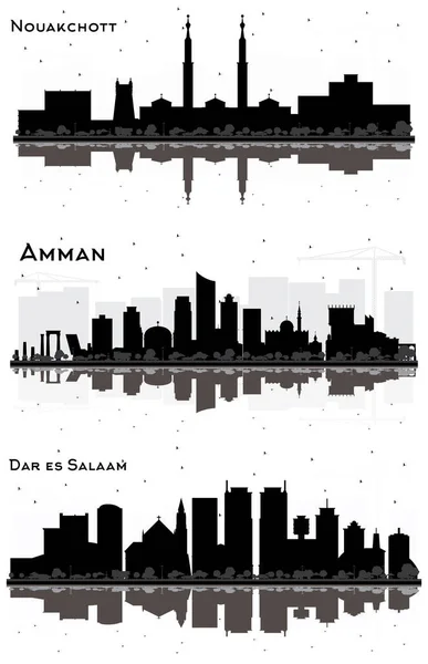 Dar Salaam Tanzania Amman Jordan Nouakchott Mauritania City Skylines Silhouette — Foto de Stock