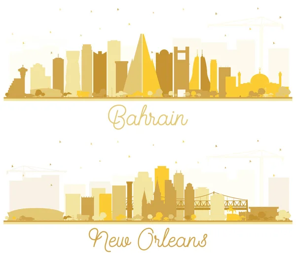 New Orleans Louisiana Und Bahrain City Skyline Silhouette Mit Goldenen — Stockfoto