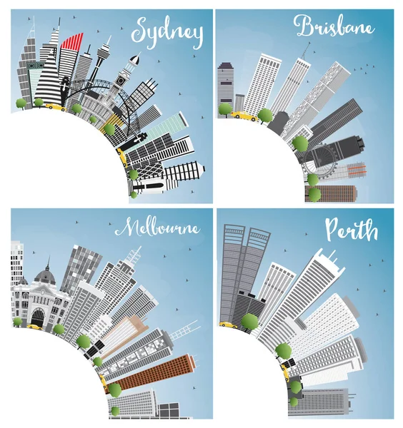 Австралійські Міста Сідней Брисбен Перт Мельбурн Сіті Скайлайн Gray Buildings — стокове фото