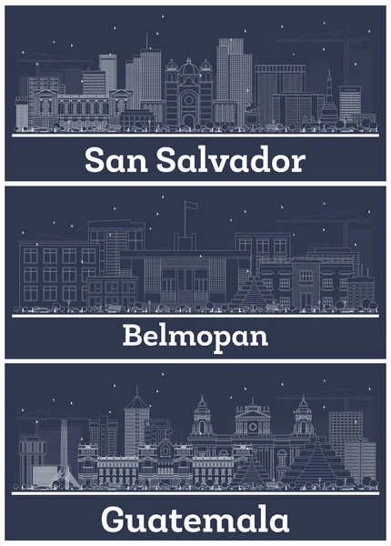 Outline Guatemala San Salvador Belmopan Belize City Skyline White Buildings — Stock Photo, Image