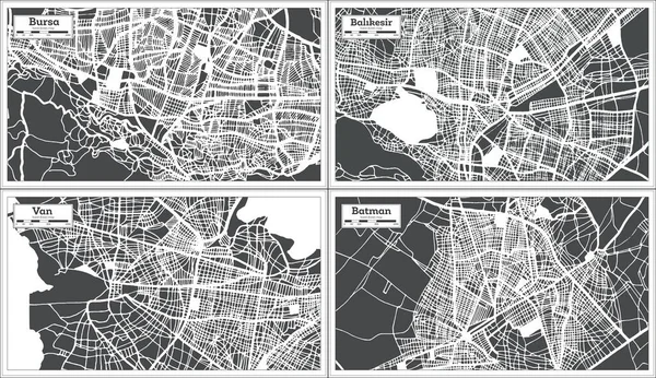 Balikesir Van Batman Bursa Turquia Mapas Cidade Estilo Retro Mapa — Fotografia de Stock