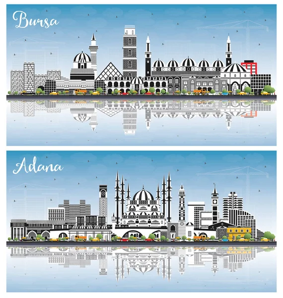 Bursa และ Adana Turkey City Skyline อมอาคารส าและภาพสะท แนวค ดการท — ภาพถ่ายสต็อก