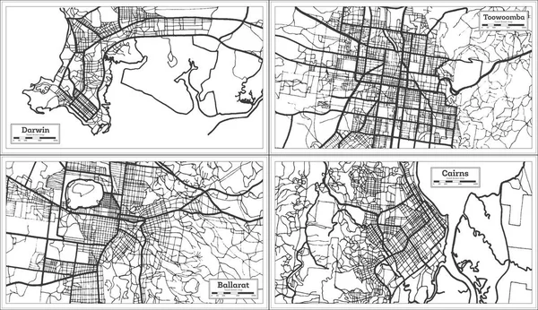 Ballarat Toowoomba Cairns Darwin Australia City Maps Noir Blanc Cartes — Photo