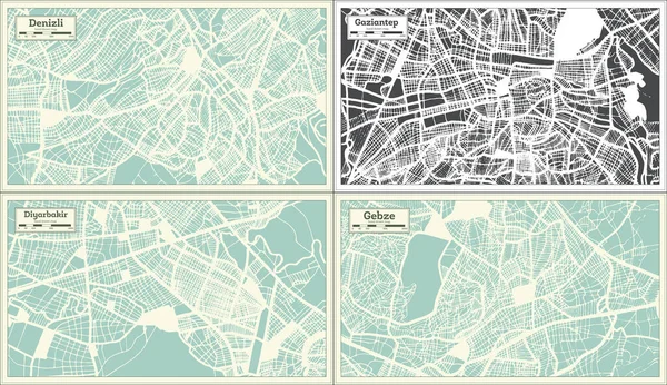 Gaziantep Diyarbakir Gebze Denizli Turquía Mapas Ciudad Estilo Retro Esquema — Foto de Stock