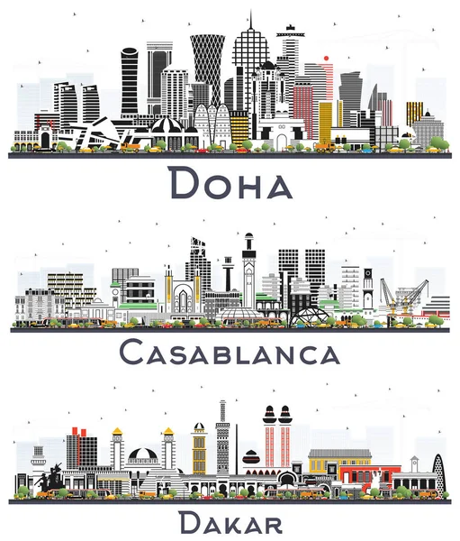 세네갈 카사블랑카 모로코 카타르 스카이라인 빌딩이 흰색으로 분리되어 여행과 관광업은 — 스톡 사진