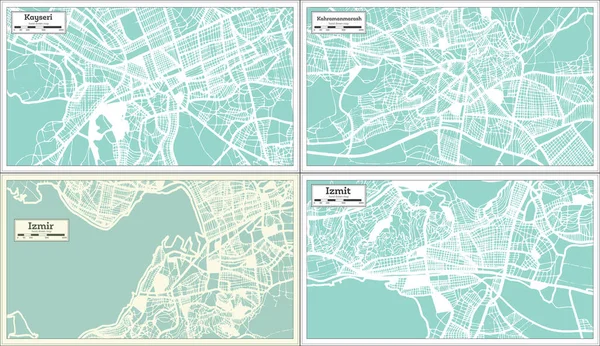 2008 Izmir Kahramanmarash Izmit Kayseri Turkey City Maps Retro Style — 스톡 사진