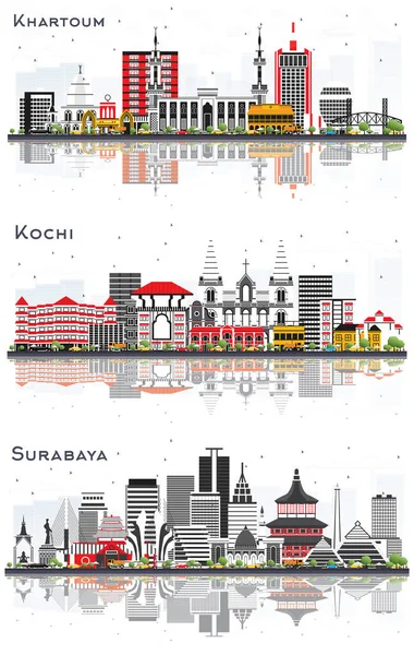 Khartoum Sudan Surabaya Indonesia Kochi India City Skylines Color Buildings — 스톡 사진