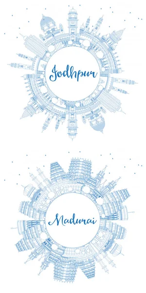 Zarys Maduraj Jodhpur India City Skylines Blue Buildings Copy Space — Zdjęcie stockowe