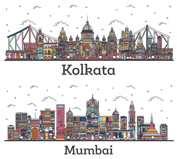 Disposition Mumbai Och Kolkata India City Skylines Med Color Buildings — Stockfoto