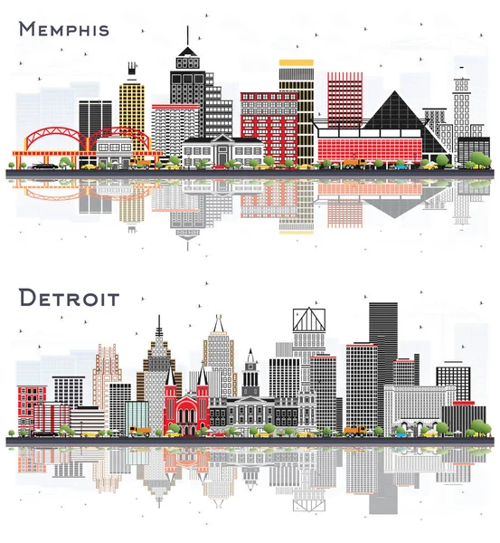 Detroit Michigan Memphis Tennessee City Skyline Renk Binaları Yansımaları Beyazlar — Stok fotoğraf