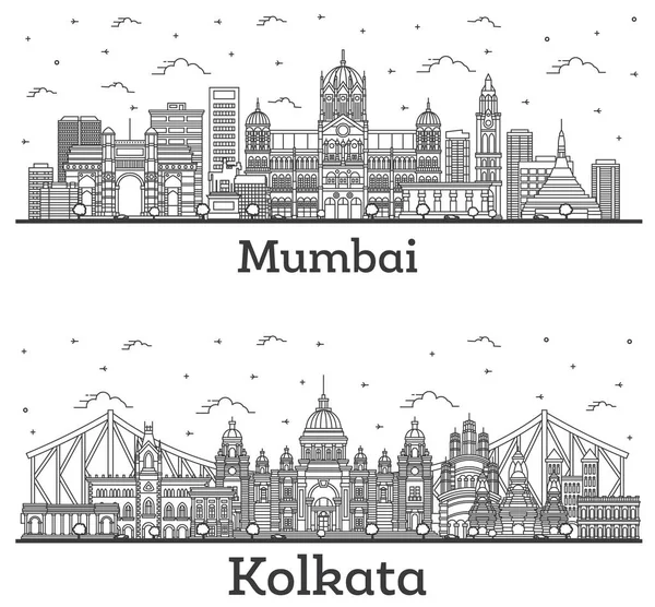 Esquema Calcuta Mumbai Ciudad India Skyline Con Edificios Históricos Aislados —  Fotos de Stock