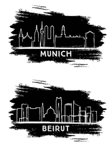 Beirut Líbano Munich Alemania City Skyline Silhouette Boceto Dibujado Mano — Foto de Stock