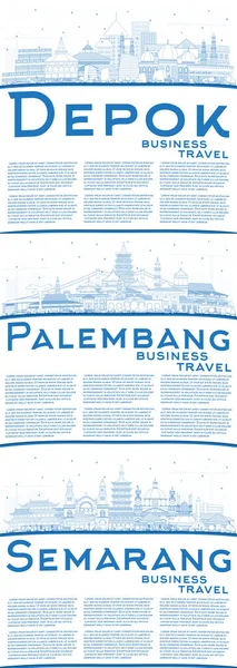 Zarys Depok Semarang Palembang Indonesia City Skyline Blue Buildings Copy — Zdjęcie stockowe