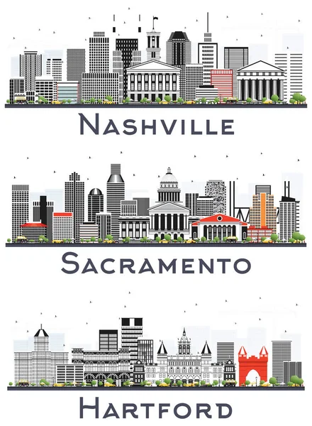 Nashville Tennessee Hartford Connecticut Und Sacramento California City Skylines Mit — Stockfoto