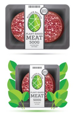Paketteki Bitki Temelli Et Beyaz 'a izole edildi. Vegan Konsepti.