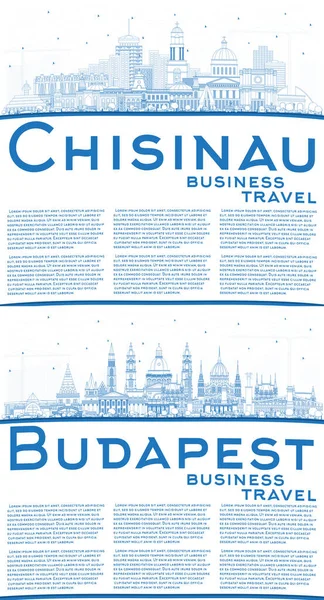 Obrys Budapešť Maďarsko Kišiněv Moldavsko City Skylines Set Modrými Budovami — Stock fotografie