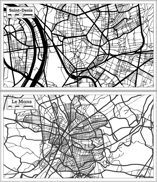 Mans Saint Denis France Maps Set Black White Color Контурные — стоковое фото