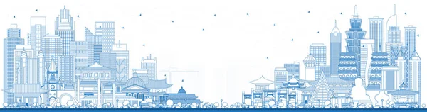 Outline Welkom Taiwan City Skyline Met Blauwe Gebouwen Toerisme Concept — Stockfoto