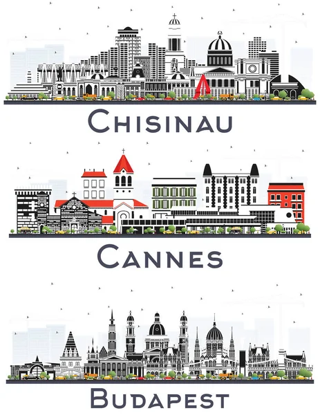 Chisinau Moldova Budapeste Hungria Cannes France City Skylines Conjunto Com — Fotografia de Stock