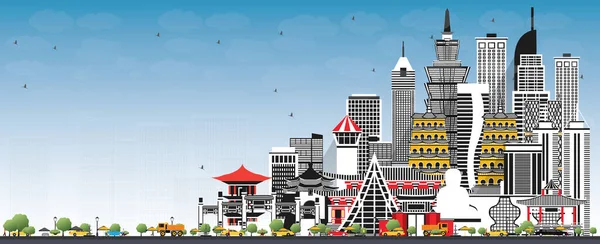 Welcome to Taiwan City Skyline with Gray Buildings and Blue Sky. Tourism Concept with Historic Architecture. Taiwan Cityscape with Landmarks. Taipei. Kaohsiung. Taichung. Tainan.