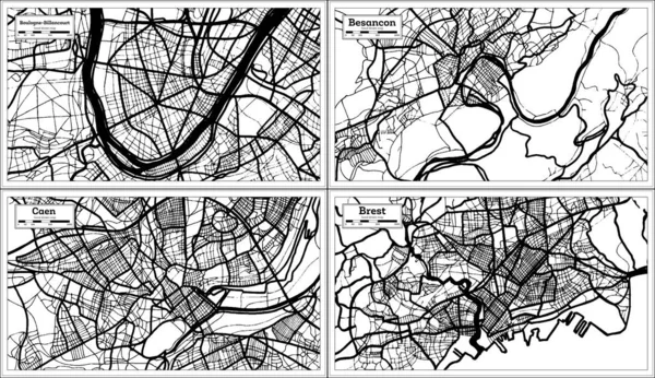 Caen Besancon Brest Boulogne Billancourt France City Maps Set Black — стокове фото