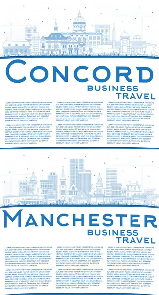 Disposition Manchester Och Concord New Hampshire City Skylines Set Med — Stockfoto