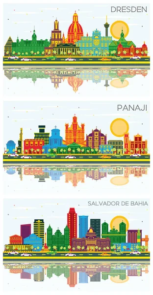 Panaji India Dresde Alemania Salvador Bahía Ciudad Brasil Skylines Set — Foto de Stock
