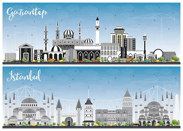 Istanbul Und Gaziantep Türkei City Skylines Mit Farbigen Gebäuden Und — Stockfoto