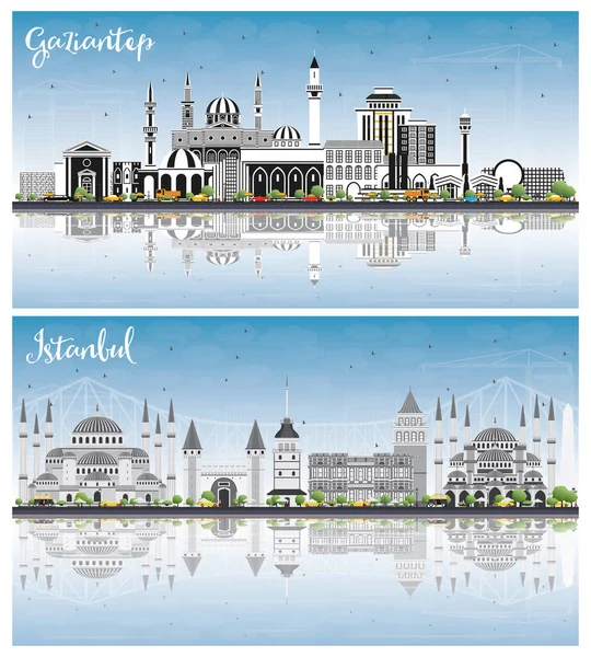 イスタンブールとGaziantepトルコの都市スカイラインは カラービル ブルースカイと反射で設定します 歴史的建造物とのビジネス旅行と概念 ランドマークのある街並 — ストック写真